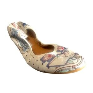 Goby Catch Your Mood Ballet Flats White Fish Rope Doodles Shoes Womens EU 37